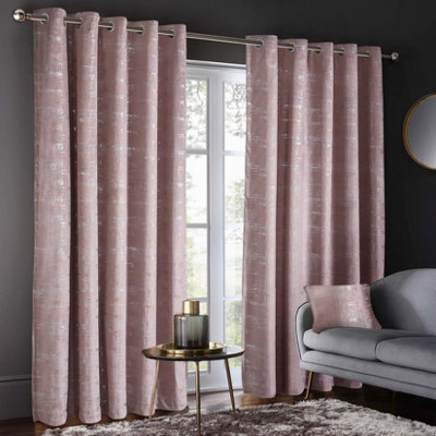 Intimates Luxury Velvet Curtains Ready Made Ring Top Metallic Shimmer Drapes For Living Room, Bedroom - Machine Washable - Dusky