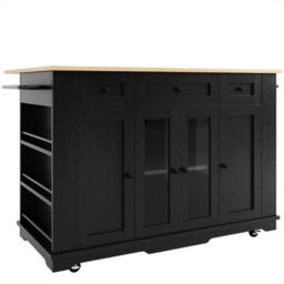 Abrihome Kitchen Island With Removable Partitions & Tempered Glass Top, 151X60X91Cm, White/black - thumbnail 6