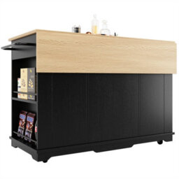 Abrihome Kitchen Island With Removable Partitions & Tempered Glass Top, 151X60X91Cm, White/black - thumbnail 7