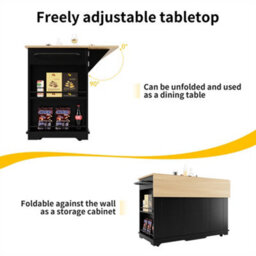Abrihome Kitchen Island With Removable Partitions & Tempered Glass Top, 151X60X91Cm, White/black - thumbnail 4