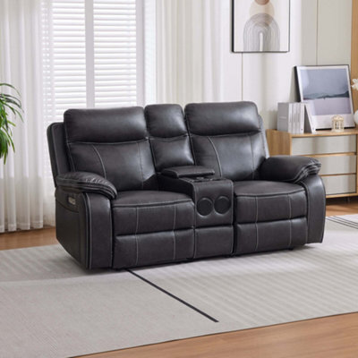 More4Homes Vinson Electric Recliner 2 Seater Sofa Air Leather With Speakers & Usb-C Charging (Charcoal) - image 1