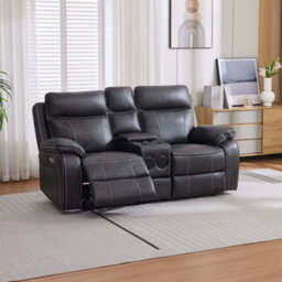 More4Homes Vinson Electric Recliner 2 Seater Sofa Air Leather With Speakers & Usb-C Charging (Charcoal) - thumbnail 2