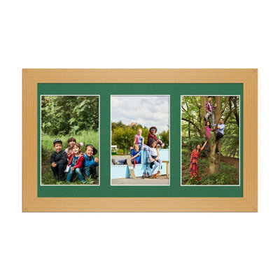 AK Frames 40X20Cm Country Pine Modern Multi Photo Frame With Emerald Mount - Holds 3 Apertures (3X) 6X4 Photos - image 1