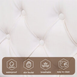 Abrihome Upholstered Bed With Storage & Led Lights, 150X200Cm, White Pu - Functional Slatted Frame - thumbnail 4