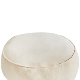 Wyld And Coco Glam Velvet Round Ottoman Pouffe Footstool With Handle Light Beige - W60 X D60 X H25Cm - thumbnail 3