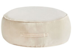 Wyld And Coco Glam Velvet Round Ottoman Pouffe Footstool With Handle Light Beige - W60 X D60 X H25Cm - thumbnail 1