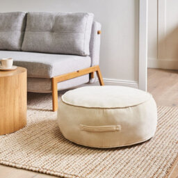 Wyld And Coco Glam Velvet Round Ottoman Pouffe Footstool With Handle Light Beige - W60 X D60 X H25Cm - thumbnail 2