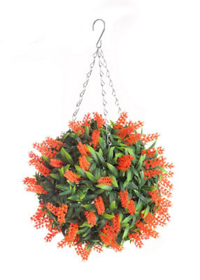 Best Artificial 28Cm Orange Lush Lavender Hanging Basket Flower Topiary Ball - Suitable For Outdoor Use - Weather & Fade Resistant - image 1