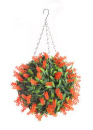 Best Artificial 28Cm Orange Lush Lavender Hanging Basket Flower Topiary Ball - Suitable For Outdoor Use - Weather & Fade Resistant