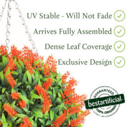 Best Artificial 28Cm Orange Lush Lavender Hanging Basket Flower Topiary Ball - Suitable For Outdoor Use - Weather & Fade Resistant - thumbnail 2