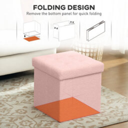 Homcom Foldable Sherpa Fleece Storage Ottoman, 38 X 38 X 38 Cm, Pink - thumbnail 6