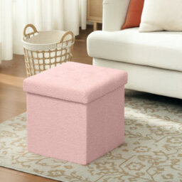 Homcom Foldable Sherpa Fleece Storage Ottoman, 38 X 38 X 38 Cm, Pink - thumbnail 1
