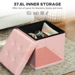 Homcom Foldable Sherpa Fleece Storage Ottoman, 38 X 38 X 38 Cm, Pink - thumbnail 4