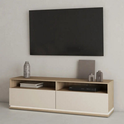 Arte Dore 41 Tv Cabinet In Cashmere & Oak - Soft-Toned Media Unit With Led Lighting And Cable Management - image 1