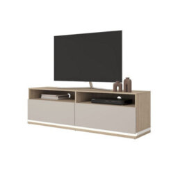 Arte Dore 41 Tv Cabinet In Cashmere & Oak - Soft-Toned Media Unit With Led Lighting And Cable Management - thumbnail 4