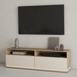 Arte Dore 41 Tv Cabinet In Cashmere & Oak - Soft-Toned Media Unit With Led Lighting And Cable Management - thumbnail 1