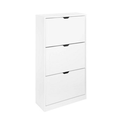 Sweeek - Wood Decor Shoe Cabinet With 3 Drawers White 60X23.5X119.5 Cm - Shooz - image 1