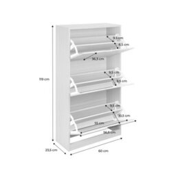 Sweeek - Wood Decor Shoe Cabinet With 3 Drawers White 60X23.5X119.5 Cm - Shooz - thumbnail 2