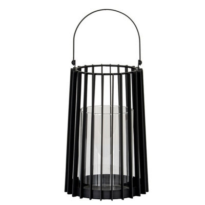 Hill Interiors Lynk Medium Lantern With Handle And Candle Holder - Glass - L18 X W18 X H40 Cm - Black - image 1