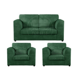 Furnishings For Less UK Luxor Jumbo Cord 2 + 1 + 1 Fabric 3 Piece Sofa Suite - Fullback Green - thumbnail 1