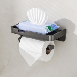 CLEFFNS Wall Mount Tissue Box Holder, Aluminum Toilet Paper Roll Holder, Multifunctional Toilet Paper Holder With Shelf For Bathroom - thumbnail 1