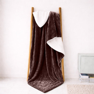 Oxford Homeware Blanket Reversible Soft Plush Throw For Bed & Sofa Sherpa Fleece Blanket, Coffee, Super King (230 X 270Cm)