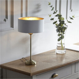Loops 2 Pack Antique Brass Plate Table Lamp - Vintage White Fabric Shade - 447mm Tall Light - 7W Led E14 - thumbnail 3
