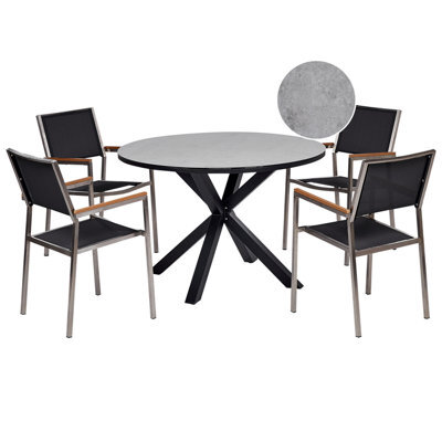 Beliani Garden Dining Set 4 Seater Maletto/grosseto Metal Marble Effect Grey/ Black - image 1