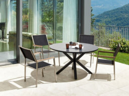 Beliani Garden Dining Set 4 Seater Maletto/grosseto Metal Marble Effect Grey/ Black - thumbnail 2