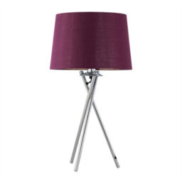 First Choice Lighting Set Of 2 Tripod - Chrome Lamp With Burgundy & Gold Fabric Shades - thumbnail 2