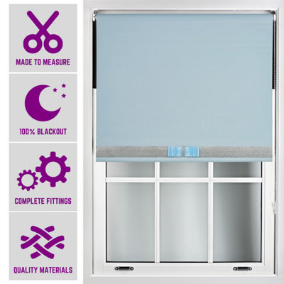Duck Egg Blue Blackout Roller Blind With Silver Diamante & Duck Egg Bow Free Cut Down Service By Furnished - (W)150Cm X (L)165Cm - image 1
