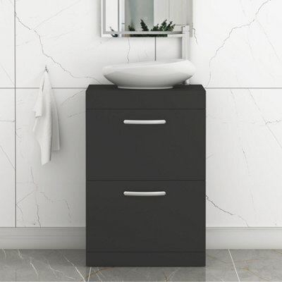 Royal Bathrooms Turin 600mm Freestanding Bathroom Vanity Unit With Sink 2 Drawer Matt Black & Nova Countertop Basin - image 1