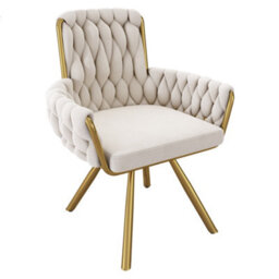 Btm Set Of 6 Velvet Dining Armchairs, Luxurious Swivel Chairs With Metal Legs, Beige, For Living  Bedroom - thumbnail 9
