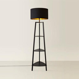 Valuelights Hiru Black 3 Tier Shelf Floor Lamp With Metallic Gold Inner Shade And Bulb - thumbnail 4