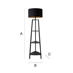 Valuelights Hiru Black 3 Tier Shelf Floor Lamp With Metallic Gold Inner Shade And Bulb - thumbnail 9
