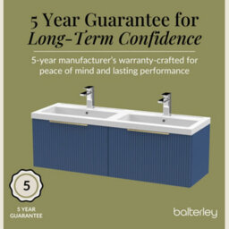 Balterley Fluted Front Wall Hung 2-Drawer Bathroom Vanity Unit With Double Basin, 1200mm, Satin Blue, Brushed Brass Handles - thumbnail 6