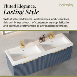 Balterley Fluted Front Wall Hung 2-Drawer Bathroom Vanity Unit With Double Basin, 1200mm, Satin Blue, Brushed Brass Handles - thumbnail 4