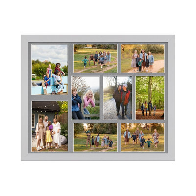AK Frames 20X16 Light Grey Modern Multi Photo Frame With Mid Grey Mount - Holds 9 Apertures (2X) 7X5, (7X) 6X4 Photos - image 1