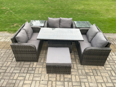 Fimous Rattan Garden Outdoor Furniture 3 Pc Love Sofa Set Patio Adjustable Rising Lifting Dining Table With 2 Side Tables - image 1