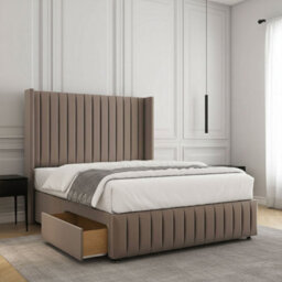 REGIONAL FURNISHINGS Divan Bed Set Mink Plush Velvet Upholstered 54Inch Headboard & Footboard 2Drawers Footend & No Mattress In 4Ft 4Ft6 5Ft 6Ft - thumbnail 2