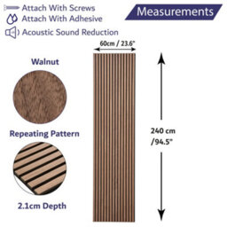 Home Treats Wall Panel Wood Slat Walnut Decorative Wooden Wallpanelling 3D Slatted Acoustic Sound Absorbing Ceiling Or Wall Slats 240 X 60 Cm - thumbnail 6
