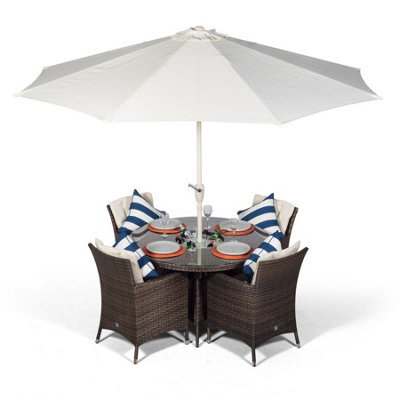 That's Furniture Savannah Round 4 Seater Patio Dining Set With Ice Bucket Drinks Cooler - Brown - image 1