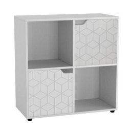 Urbn-Living Urbnliving 61Cm Height 4 Cubes White Wooden Bookcase Display Shelf Storage Cabinet With Modern Geo White Door - thumbnail 2