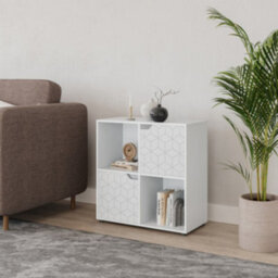 Urbn-Living Urbnliving 61Cm Height 4 Cubes White Wooden Bookcase Display Shelf Storage Cabinet With Modern Geo White Door - thumbnail 3