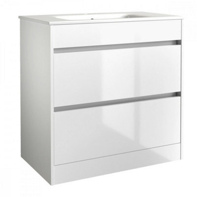 Clifton Bathroom 2-Drawer Floor Standing Vanity Unit With Basin 800mm Wide - White - (Urban) - Brassware Not Included - image 1