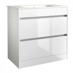 Clifton Bathroom 2-Drawer Floor Standing Vanity Unit With Basin 800mm Wide - White - (Urban) - Brassware Not Included - thumbnail 1