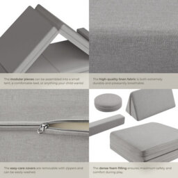 Tectake Kids Sofa Lilly - 8-Piece, Flexible Arrangement Play Sofa, Thick Padding, Removable Covers - 80 Centimetre Grey - thumbnail 5