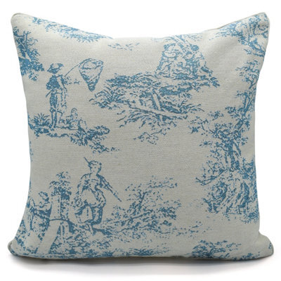 Velosso Classic Toille Pattern Tapestry Cushion - Elegant French Country Style With Durable Zip Closure - Blue