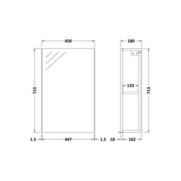 FNX Bathrooms Element Fitted Wall Hung 1 Door Mirror Cabinet 450mm Graphite Grey Woodgrain - thumbnail 2