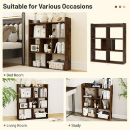 Costway 7 Cubes Open-Back Bookshelf Home Storage Shelf Wooden Bookcase-Rustic Brown - thumbnail 9